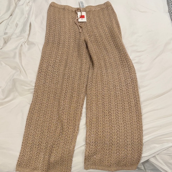 caldezonia Pants - Caldezonia Tan Knit Wide-Leg Cover Up Pants